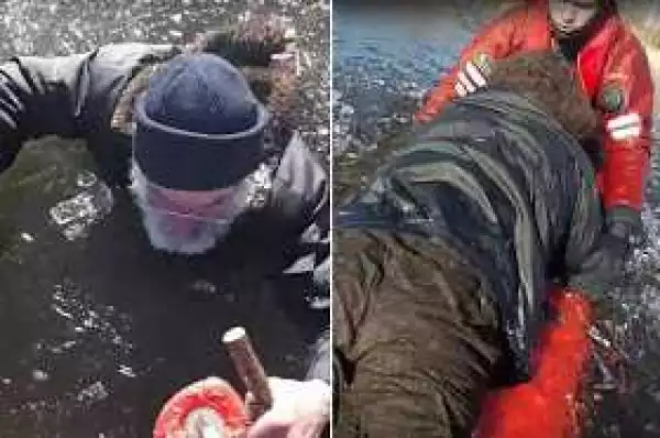 Elderly Man Faced Death After Falling Through The Middle Of A Frozen Lake. Photos
